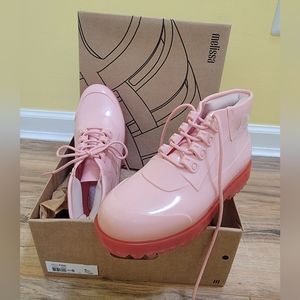 Melissa Pink Platform Ankle Boots with Red Soles